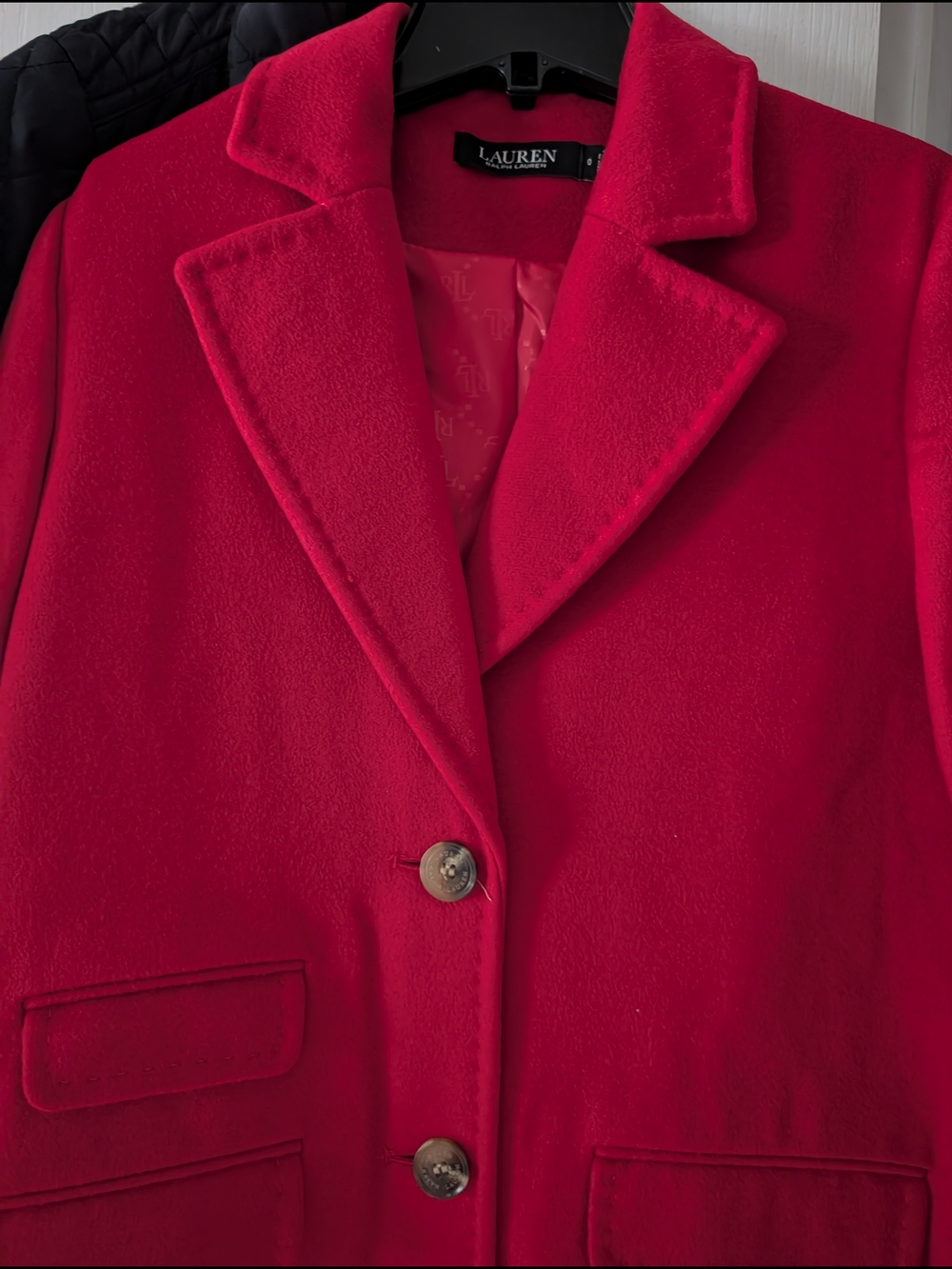 Ralph Lauren Red Wool-Blend Pea Coat with Notch Collar